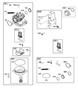 Carburetor Group Diagram and Parts List for 115P02-0015-F1 100000 - 19Z999 Briggs and Stratton Engine